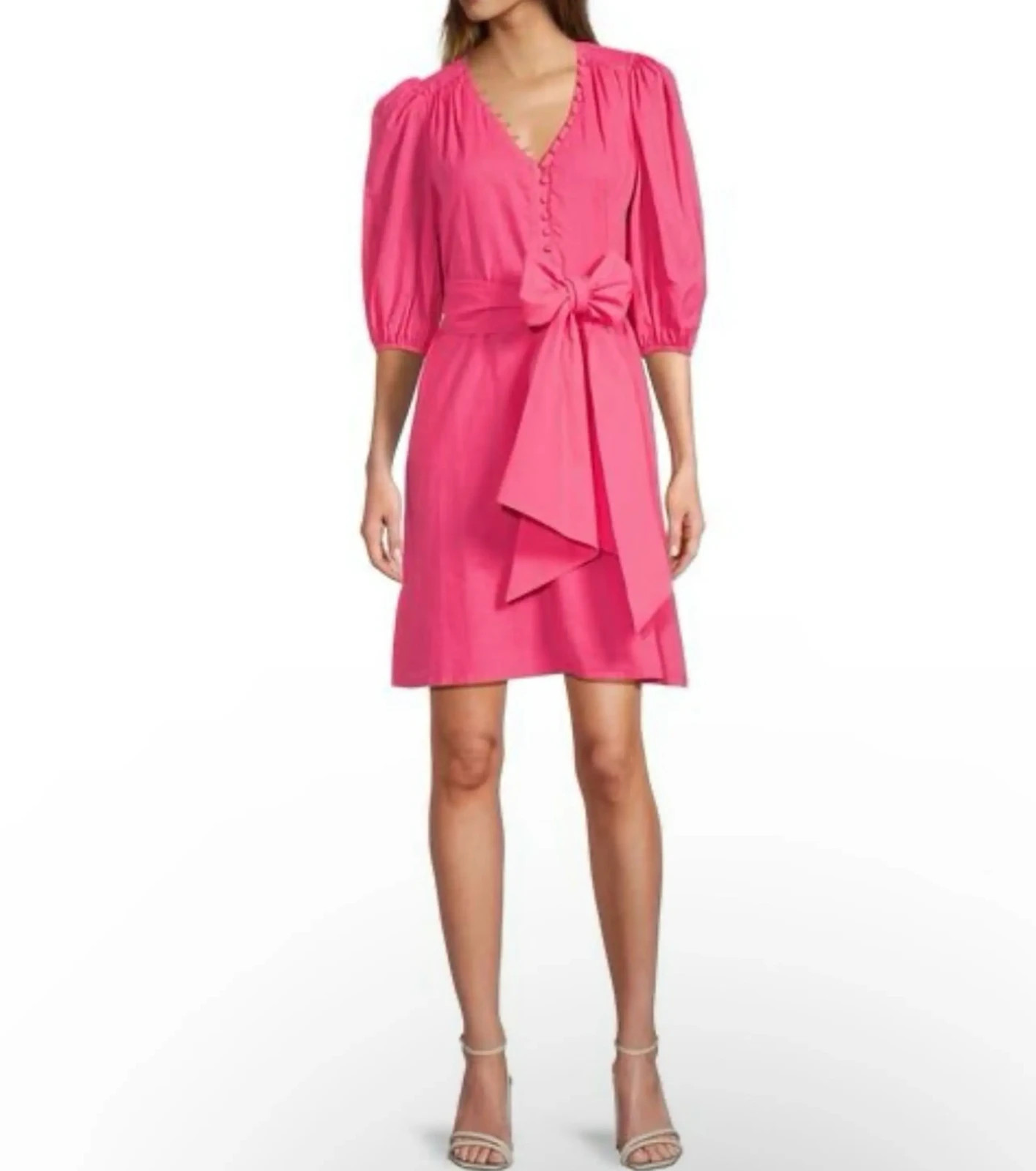 TRINA TURK NWT $328 Malina Solid Pink Tie Waist 100% Cotton Dress Size XL