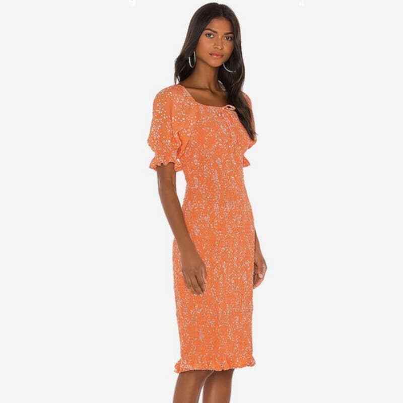 Faithfull The Brand Women’s US 2 Shirred Orange Stevie Floral Crepe Midi Dress