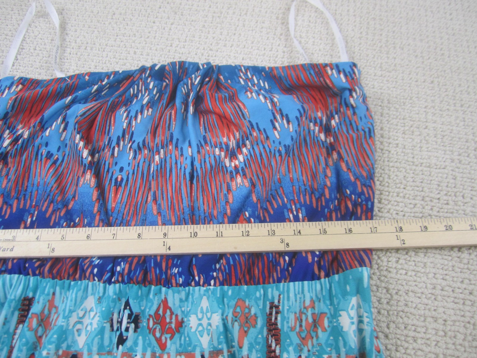 Bisou Bisou Dress Womens 16 Blue Red Ikat Maxi Strapless Boho Michele Bohbot