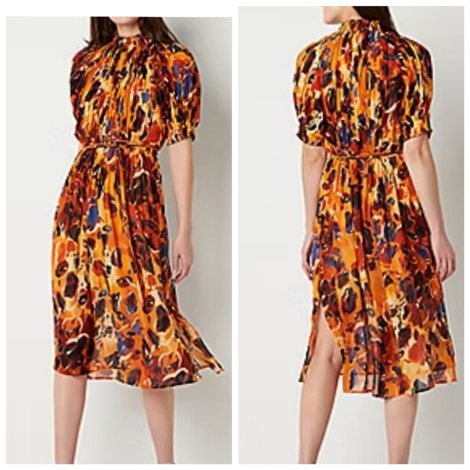 WORTHINGTON Multicolor High Neck Chiffon Pleated Midi Dress. Size:XL NWT