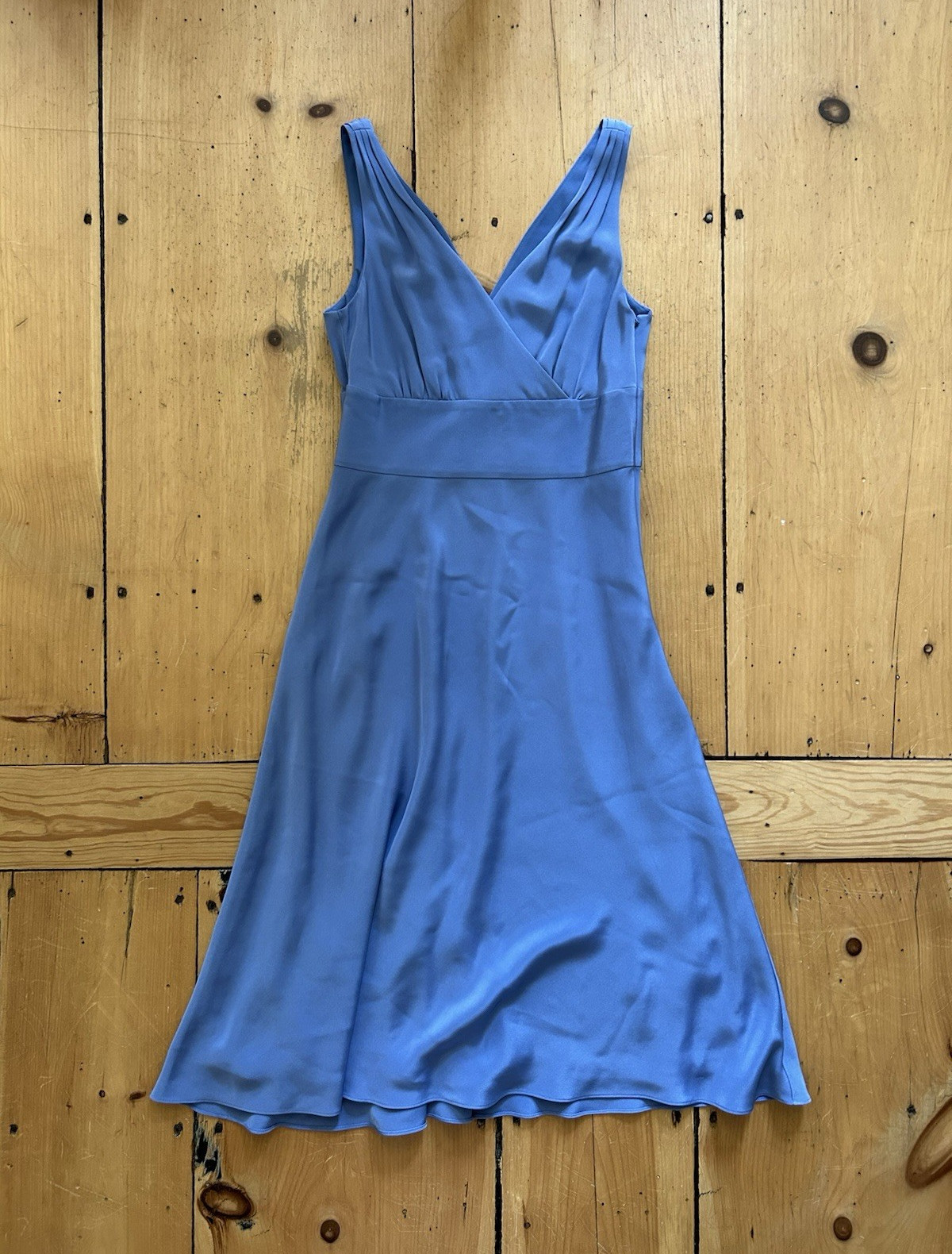 J.CREW Women’s Blue Solid A-Line Dress Size 6 V-Neck Sleeveless 100% Silk Shell
