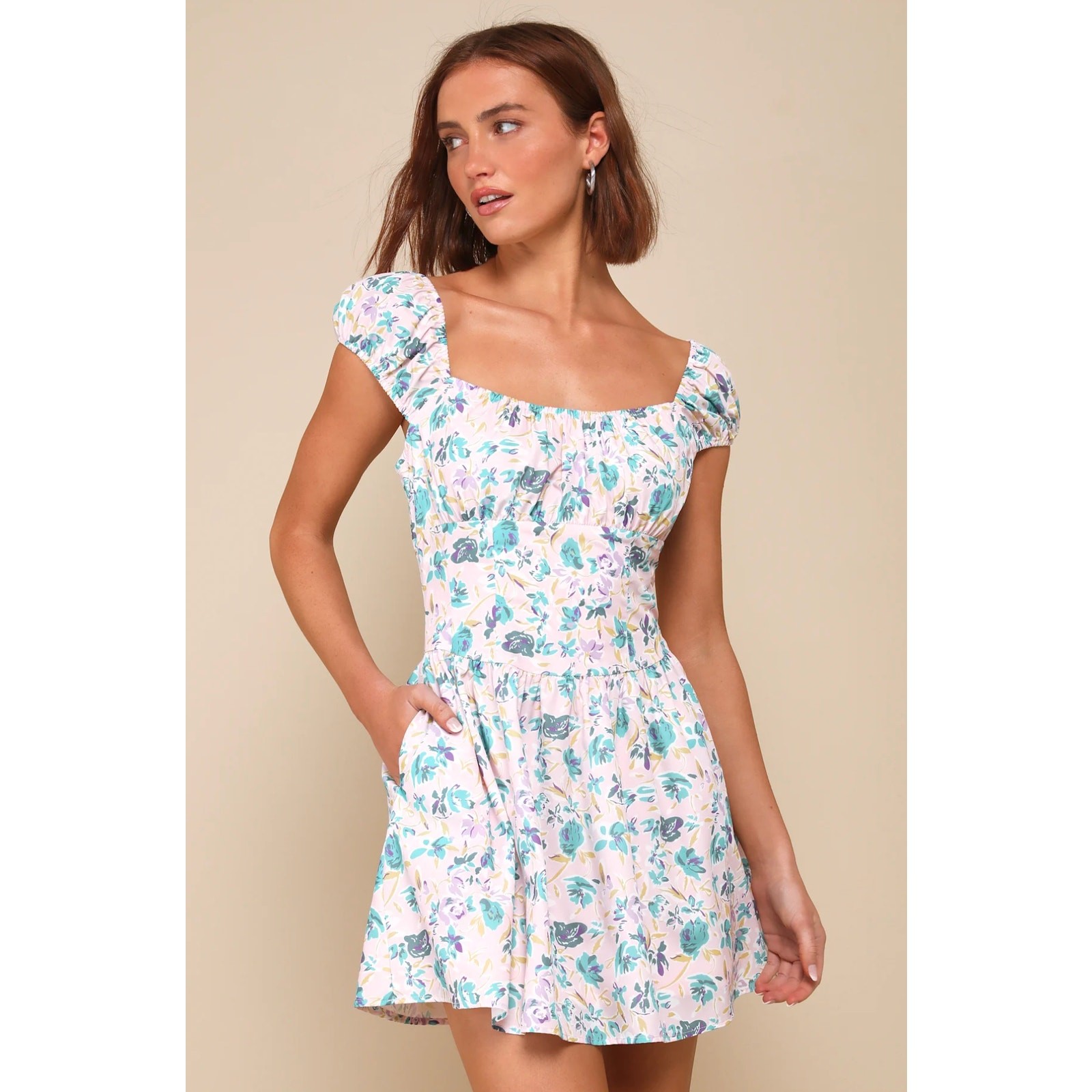 NWT Lulus Instinctive Cutie Pink Floral Bustier Mini Dress Pockets Cottgae Large