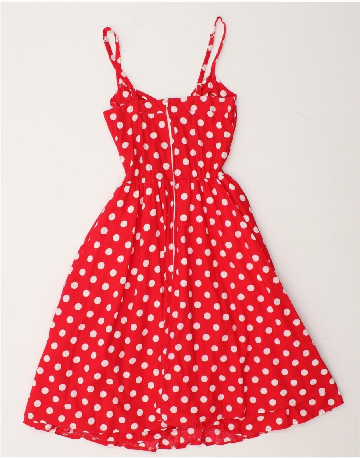 VINTAGE Womens Sleeveless Sundress UK 1 2XS Red Polka Dot Cotton AH04