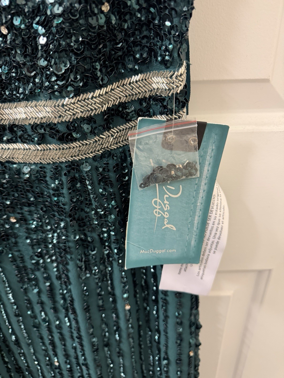 NWT Mac Duggal Womens Green Sequined High Neck Midi Cocktail Dress Size 6 Flaw