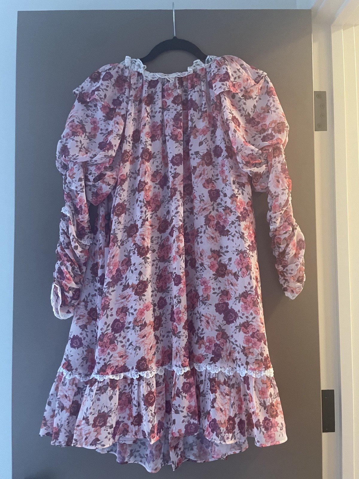 For Love & Lemons Evie Swing Mini Dress Pink Floral Tea Rose Ruched Lined Size M