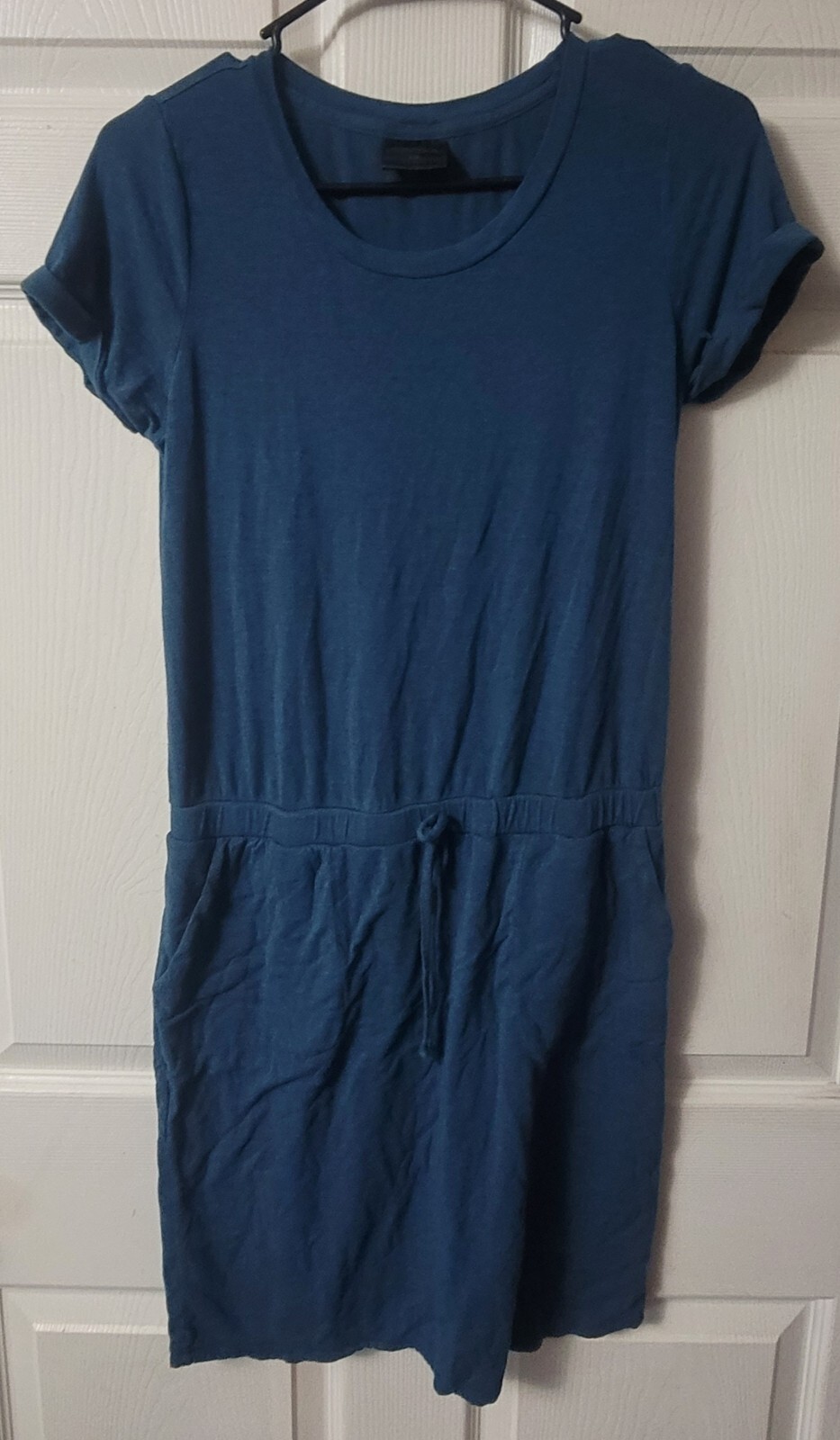 32Degrees Cool Women Soft Casual Drawstring Elastic Waist Dress Blue Green Small