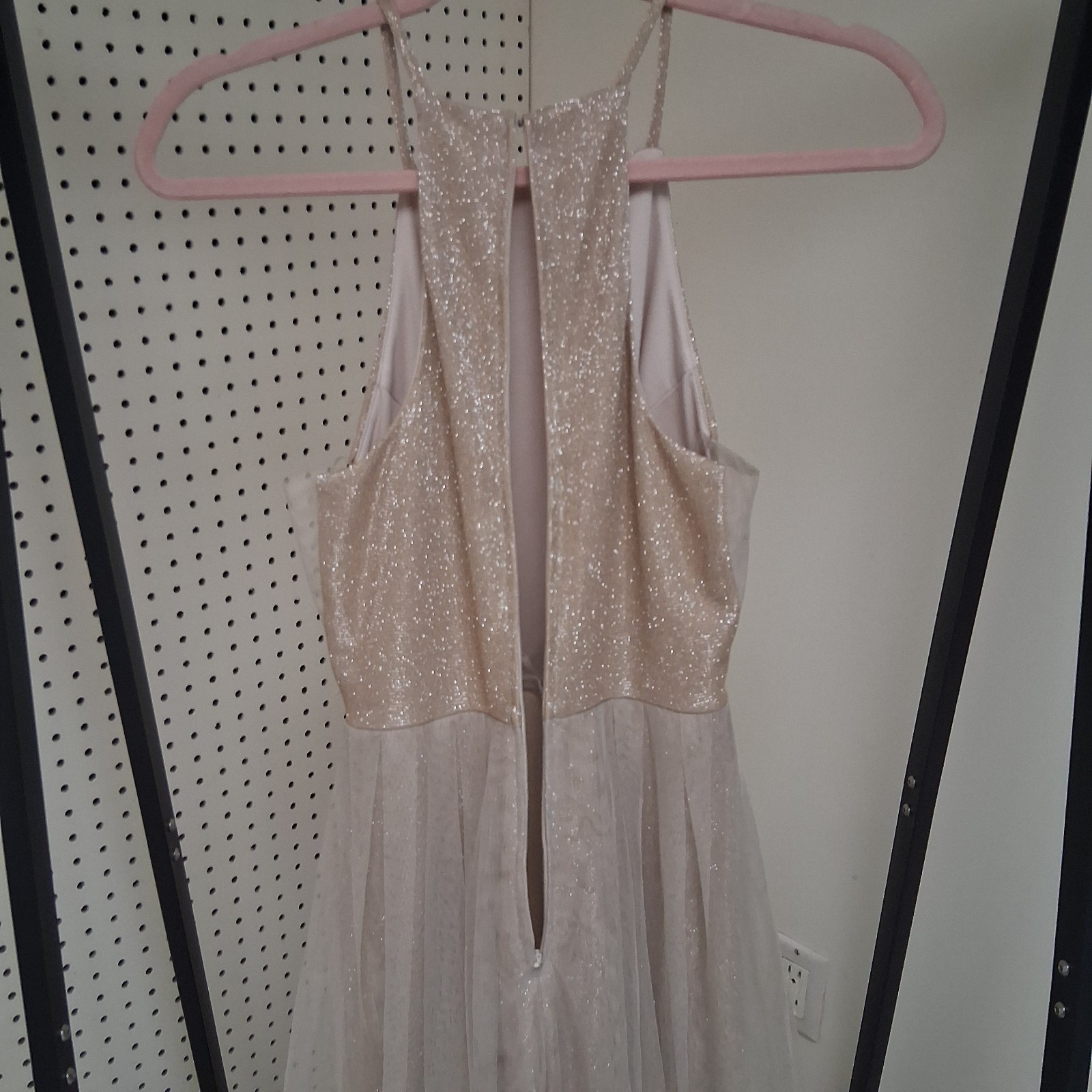 Bridesmaid Gown Sz 5/6 Nude Champagne Floral Tulle Prom Formal Dress Sheer Mesh