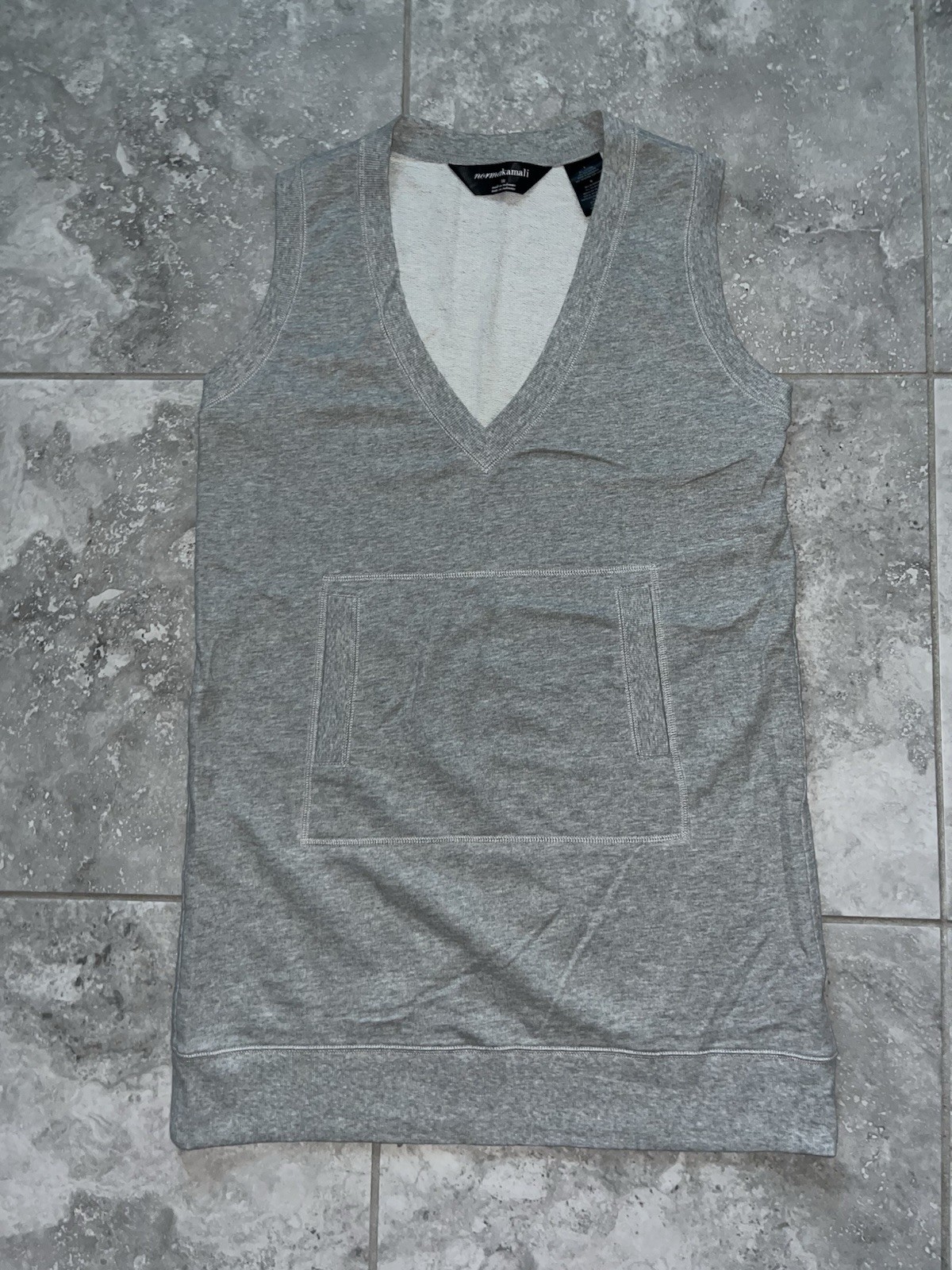 Norma Kamali Cotton Blend Sleeveless V Neck Sweatshirt Tunic Mini Dress Gray L