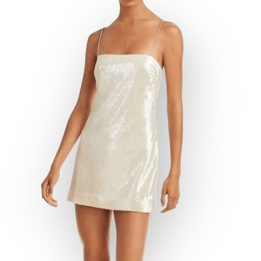 Cinq a Sept Lauri Mini Dress Women’s Plus 14 Ivory Sequin Silk Strappy Lace Up