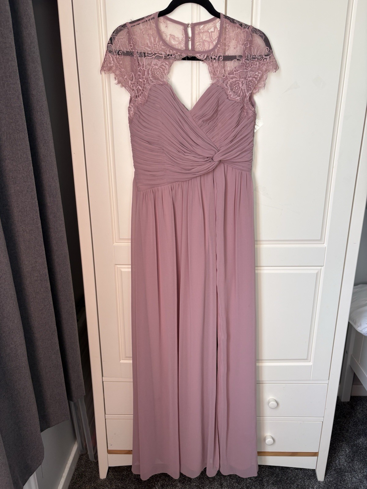 Little Mistress Maxi Dress UK 10 Pink Mauve Lace Bridesmaid Wedding Guest