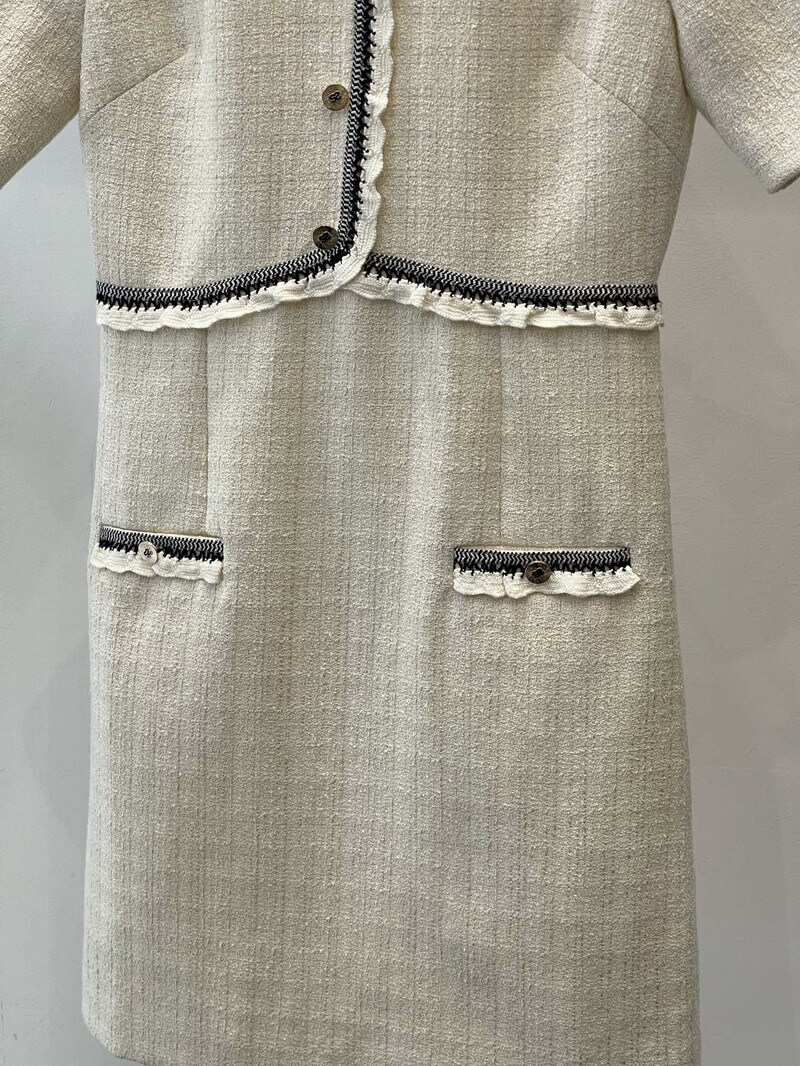 Sandro Tweed A-line Dress Single Breasted Short Sleeve Mini Dress for Women