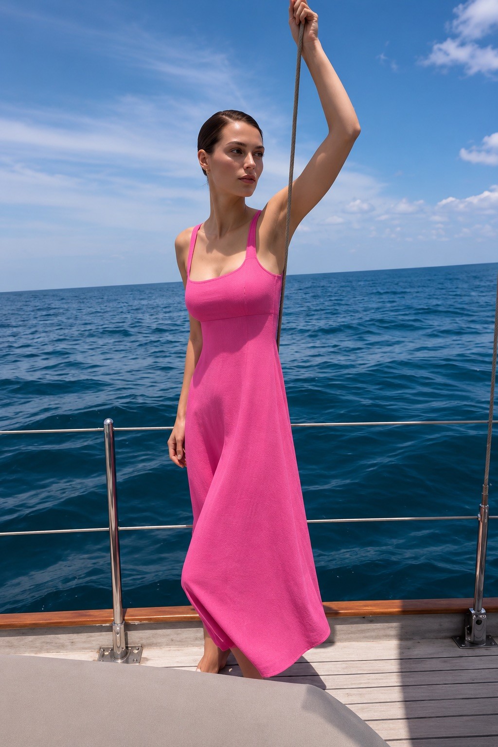 Scanlan Theodore Midi Dres Crepe Knit Square Neck Pink Size M