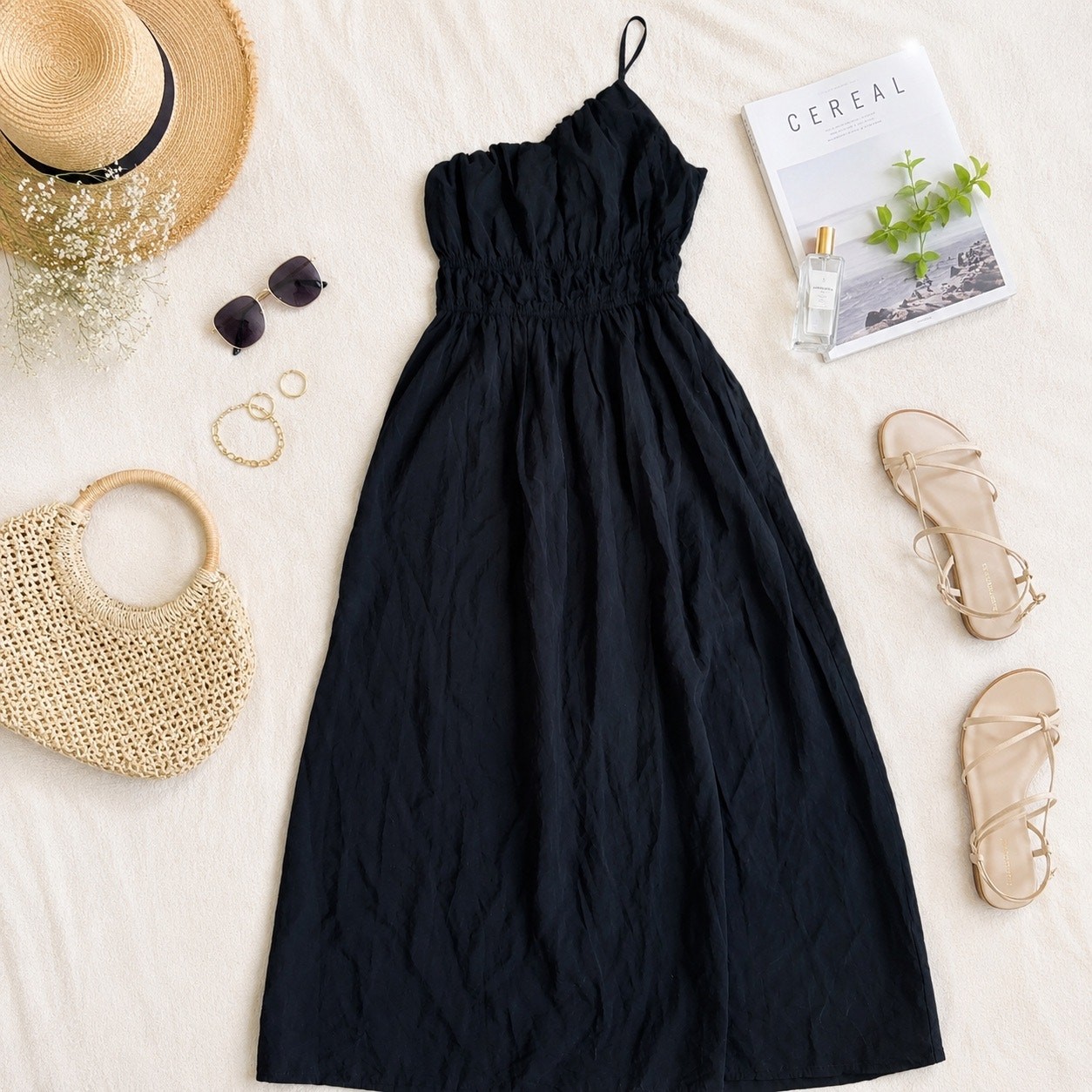 Abercrombie & Fitch One-Shoulder Easy Waist Maxi Dress Black