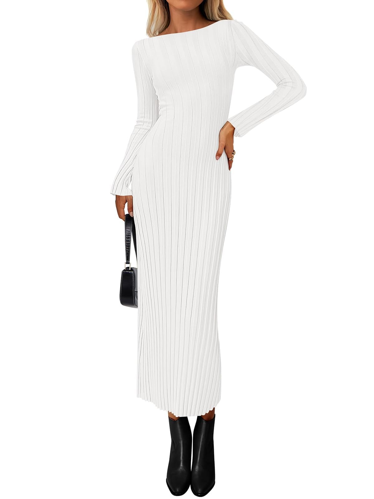 PRETTYGARDEN Long Sleeve Spring Dresses for Women 2026 Soft Stretchy Ribbed Knit