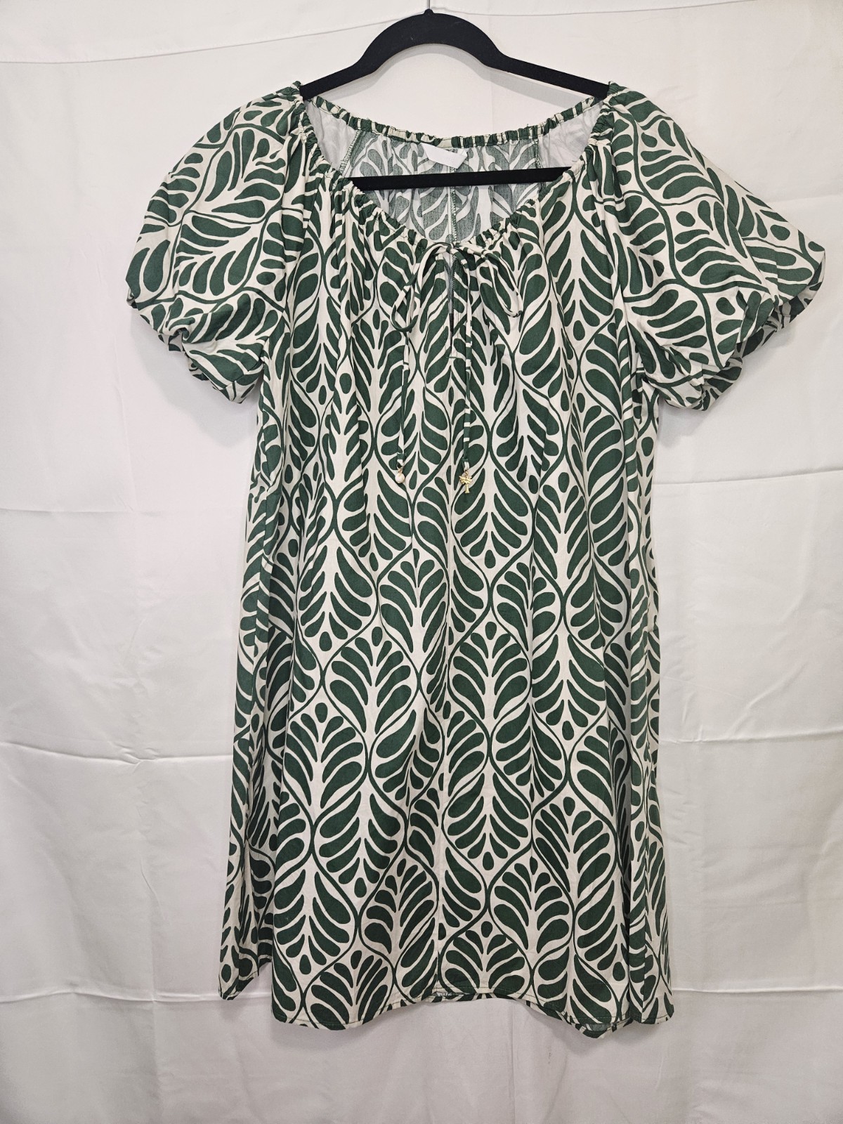 H&M Green and Cream Leaf-Print Mini Dress