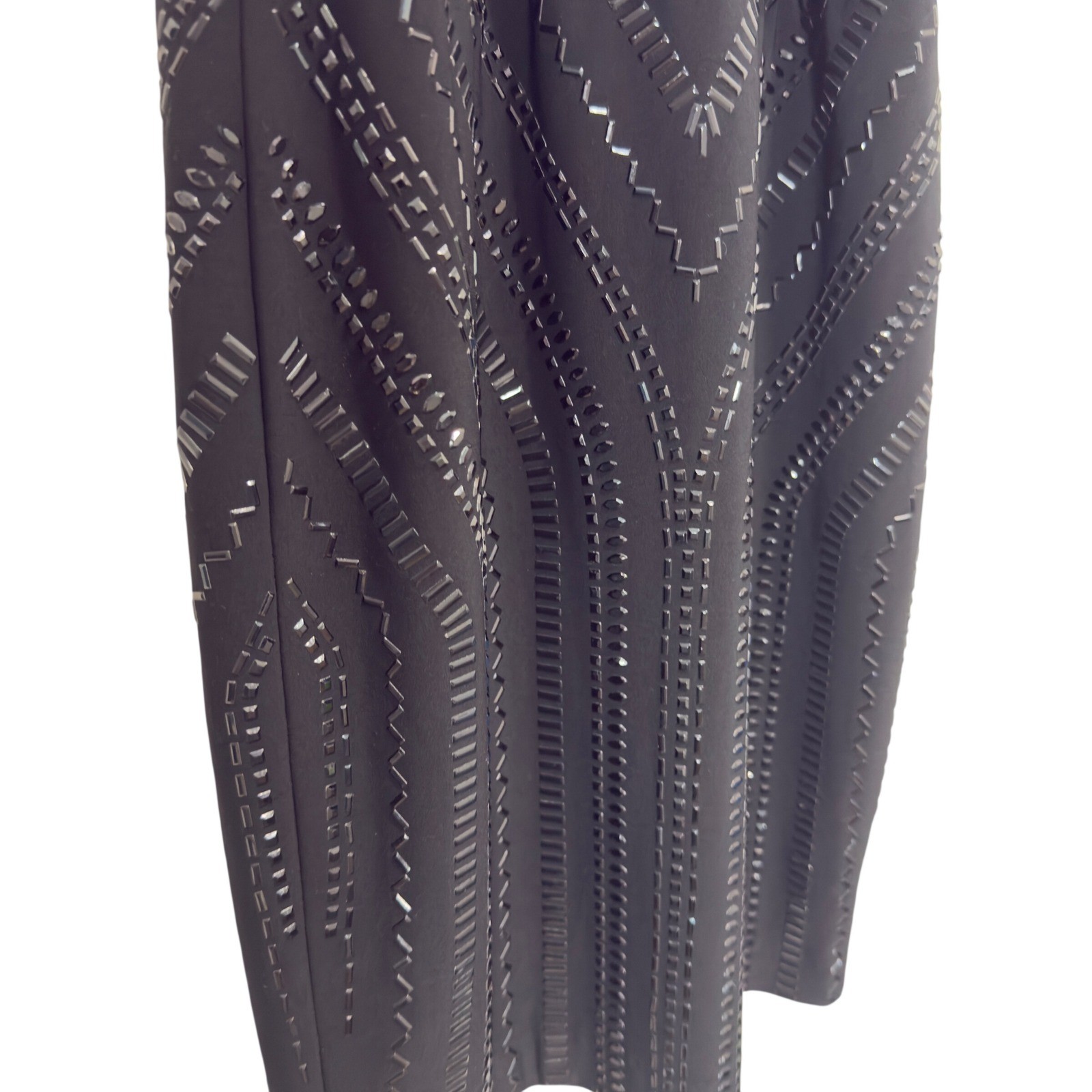 Vintage Cache Black Beaded Halter Blouson Cocktail Dress Size 0 Geometric Mini
