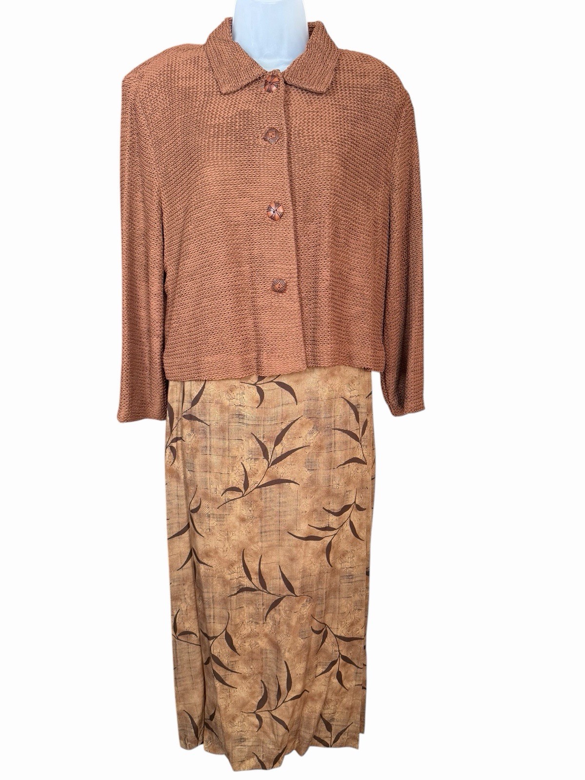 Vintage Jessica Howard Earthy Brown 2 Pc Dress Set Knit Jacket Boho Cottagecore
