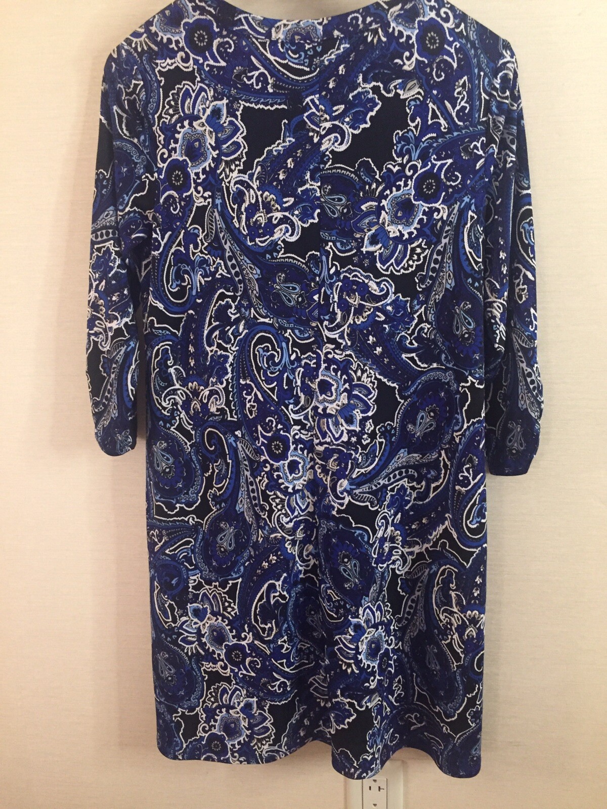 Alyx Womens Paisley Print Shift Dress Size S Blue 3/4 Sleeves Stretch Pockets