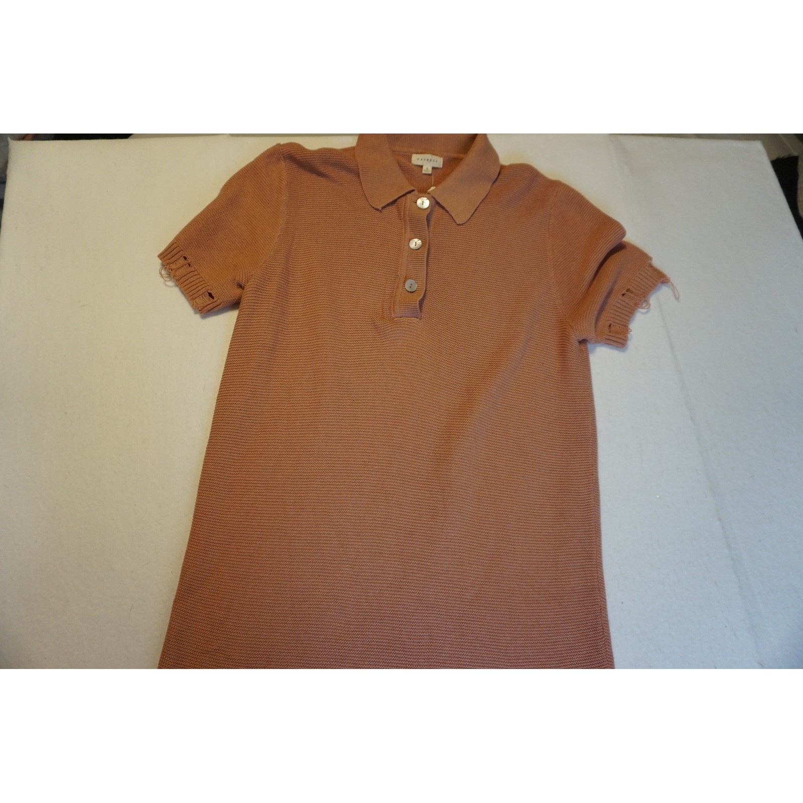 Promesa Women Pink Distressed Knit Polo Mini Dress Short Sleeve Size Small
