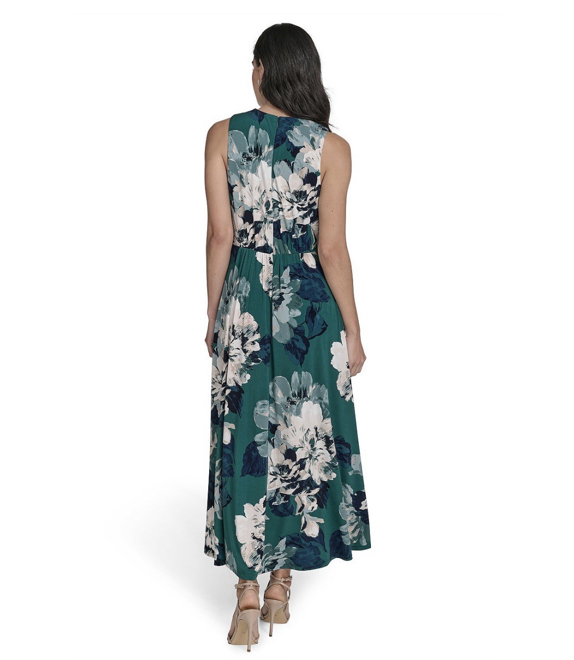 Calvin Klein Womens Floral Drop Waist Jersey Dress Sz 4 Sundress Green Midi