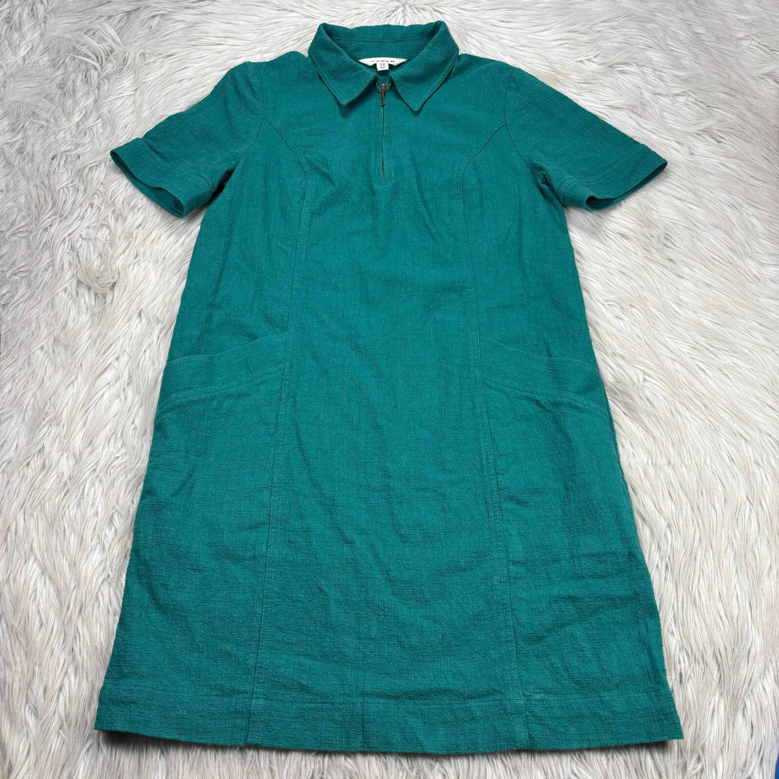Boden Women’s US 6 Bottle Green Zip Detail Mini Shift Dress Mod Textured