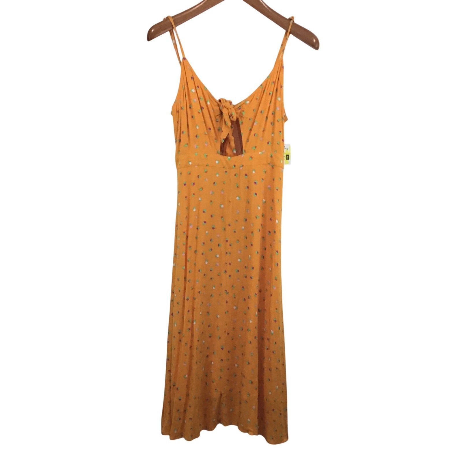BP Nordstrom Mustard Yellow Floral Tie Front Midi Dress Womens Small NWT