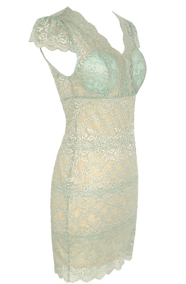 Ark & Co. Women’s Scalloped Hemline Sage Lace Bodycon Dresses Size S, M, L
