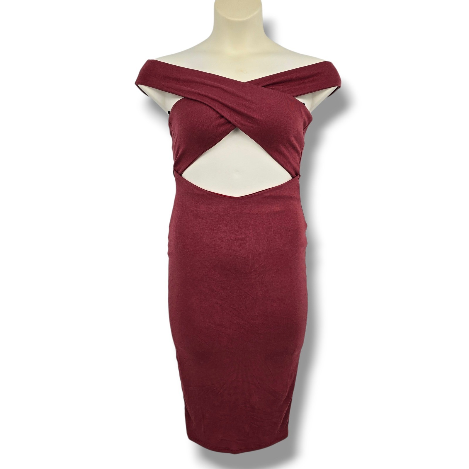 Blanc Criss Cross Bust Bodycon Dress Marsala Red Cutout Open Back Medium D2628