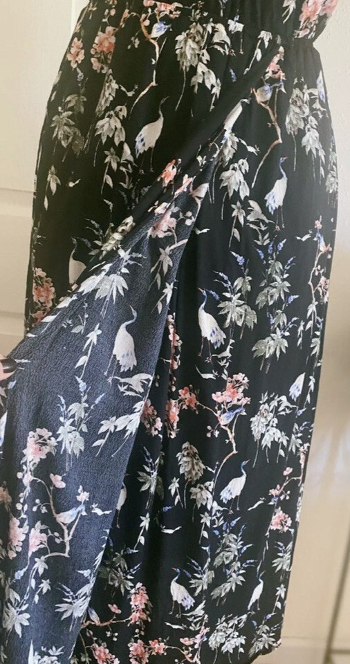 BANANA REPUBLIC Bird Flower Print Wrap Summer Sun Dress Bird Print Size 14