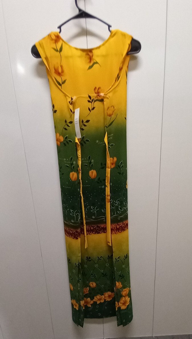 New Maxi Shift Dress Womens Medium Sleeveless Voir Yellow Exotic Floral Print