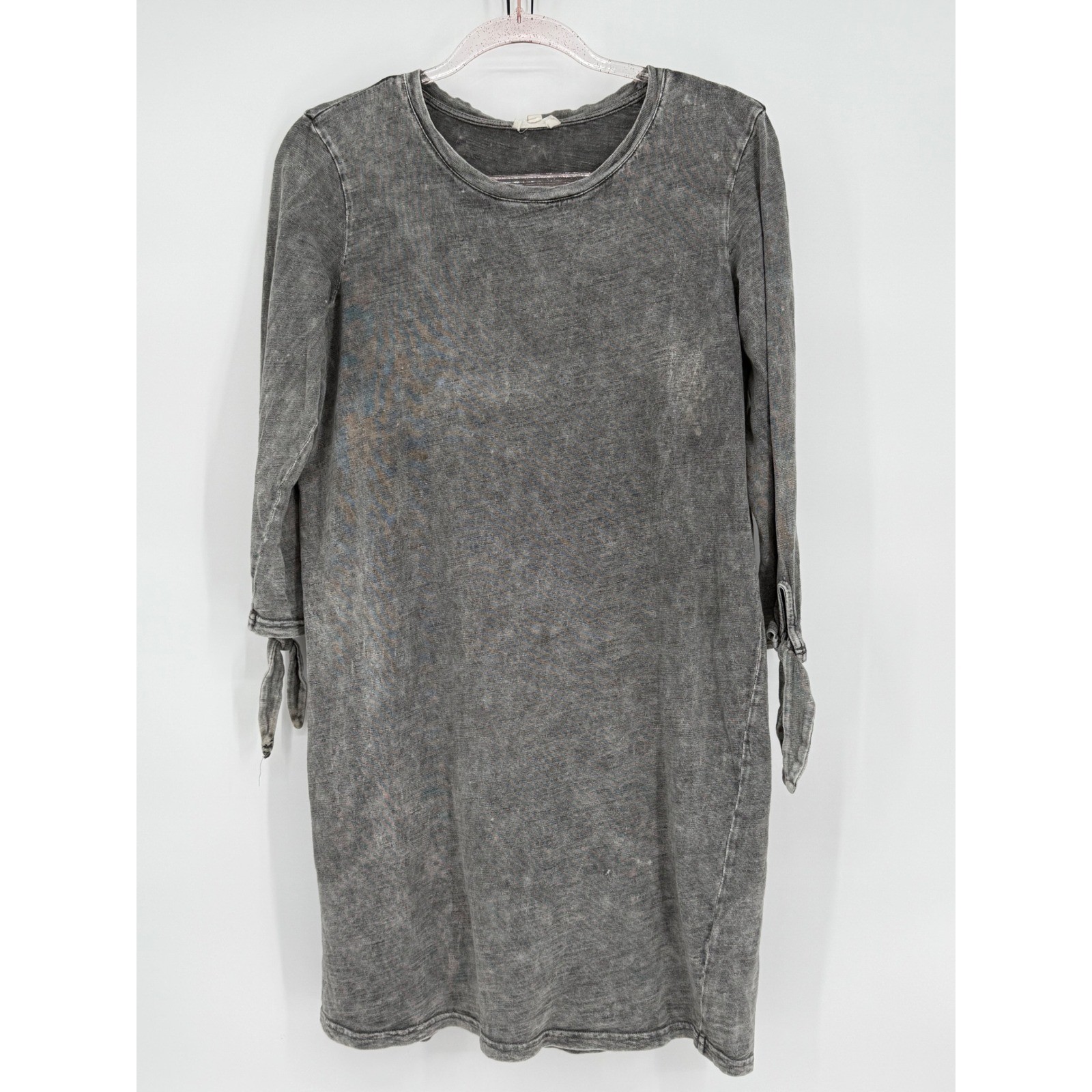 Jane and Delancey Womens Grey Mineral Wash Tie Sleeve Casual Dress S M L XL