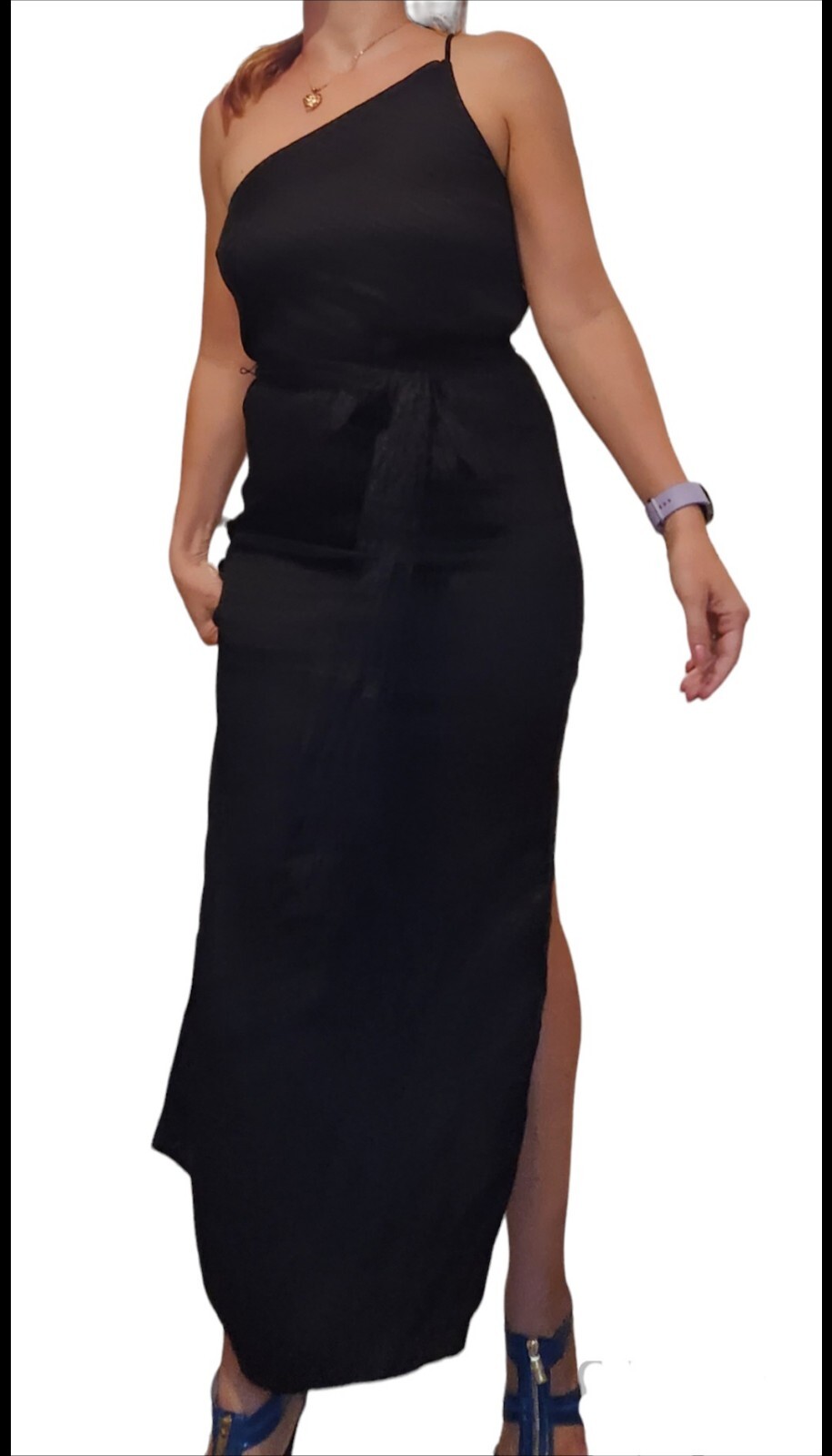 BCBGMAXAZRIA Satin One Shoulder Slip Dress XXS Black Cocktail NEW Maxi Whimsy