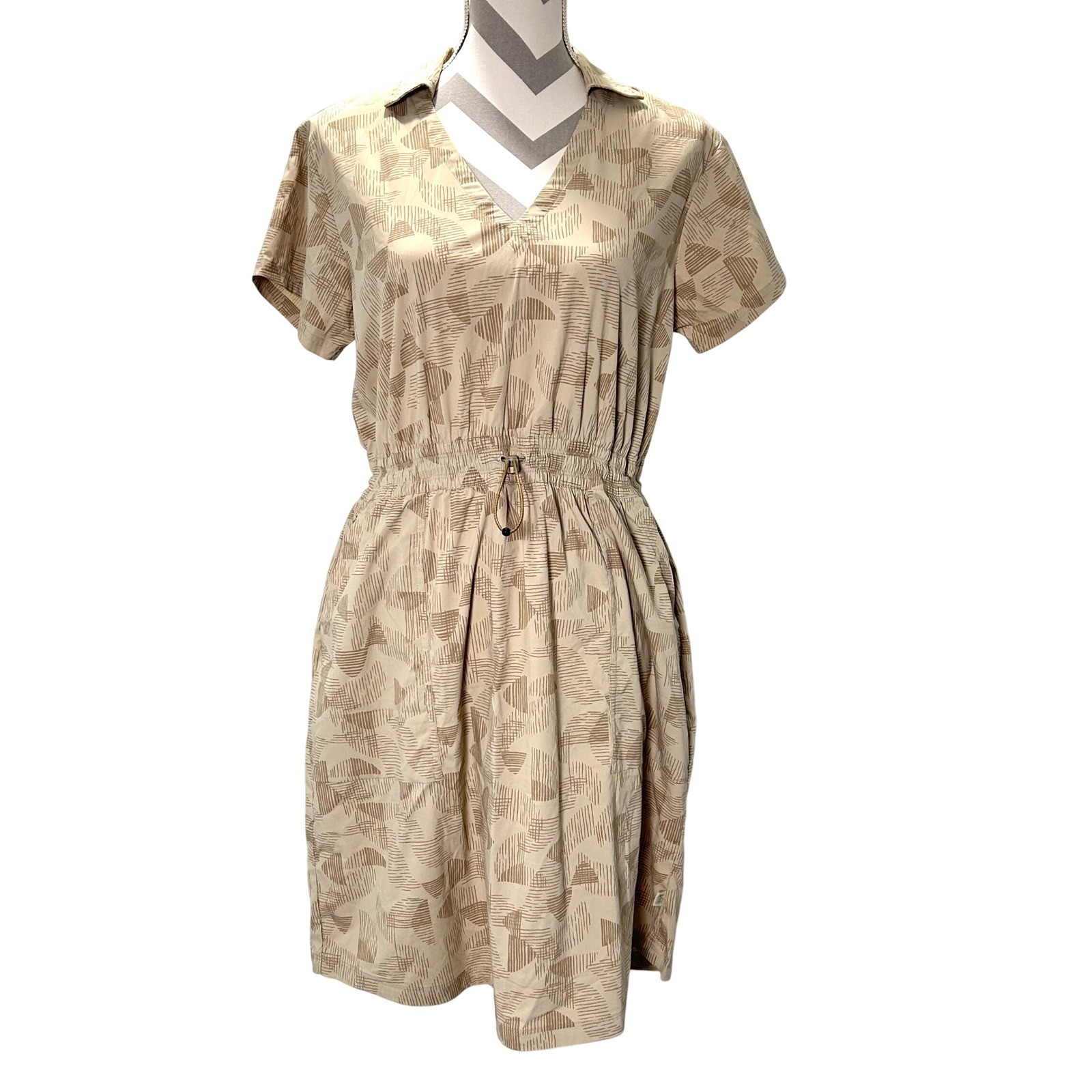REI Co Op Womens Trailmade Dress Tan Beige V Neck Drawstring Gorpcore Hiking Med