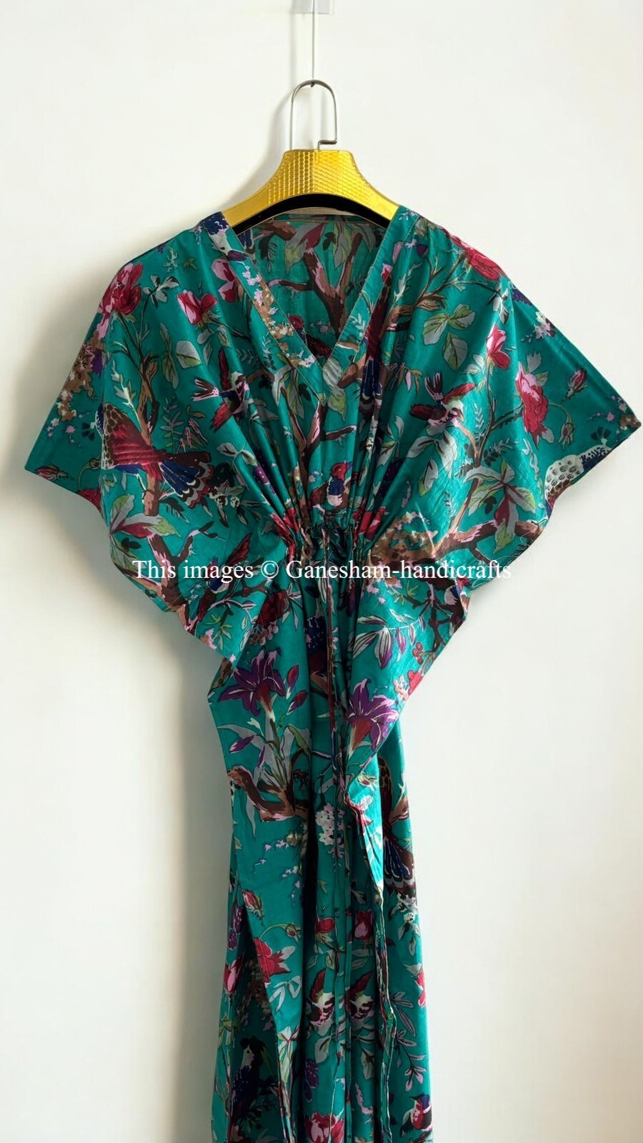 Indian Vintage 100% Cotton Long Beach Maxi Kaftan Dress One Size Caftan Kimono