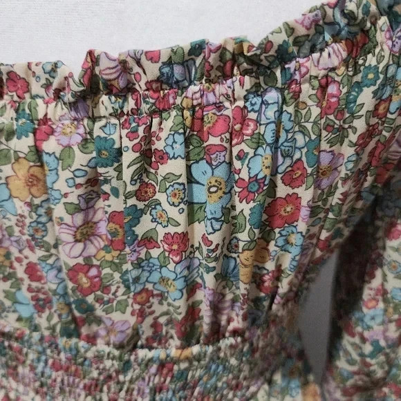 Entro Milkmaid Dress Sz Small Smocked Tiered Cottagecore Ditsy Floral