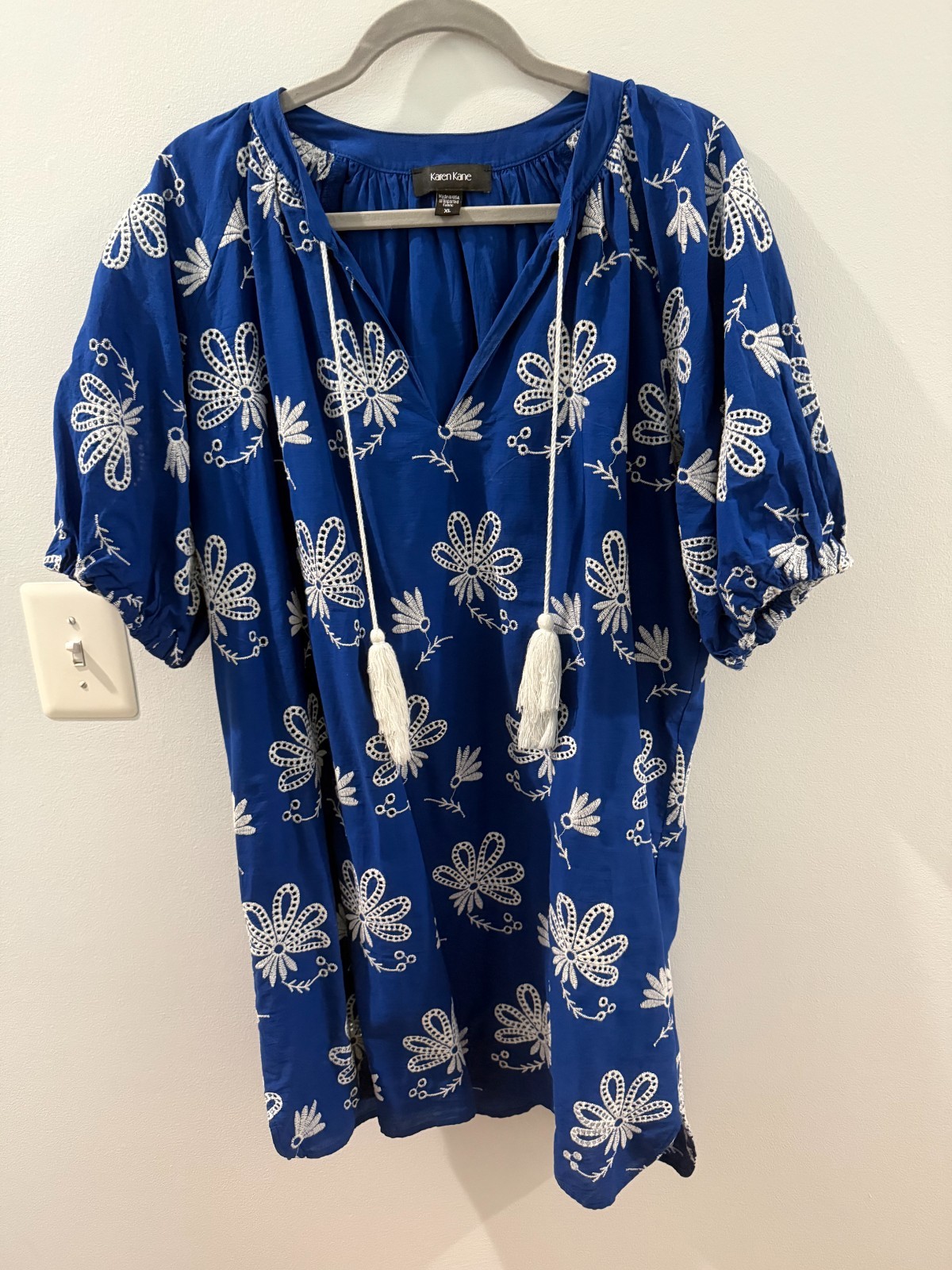 Karen Kane Floral Eyelet Embroidered Shift Dress Blue White – XL