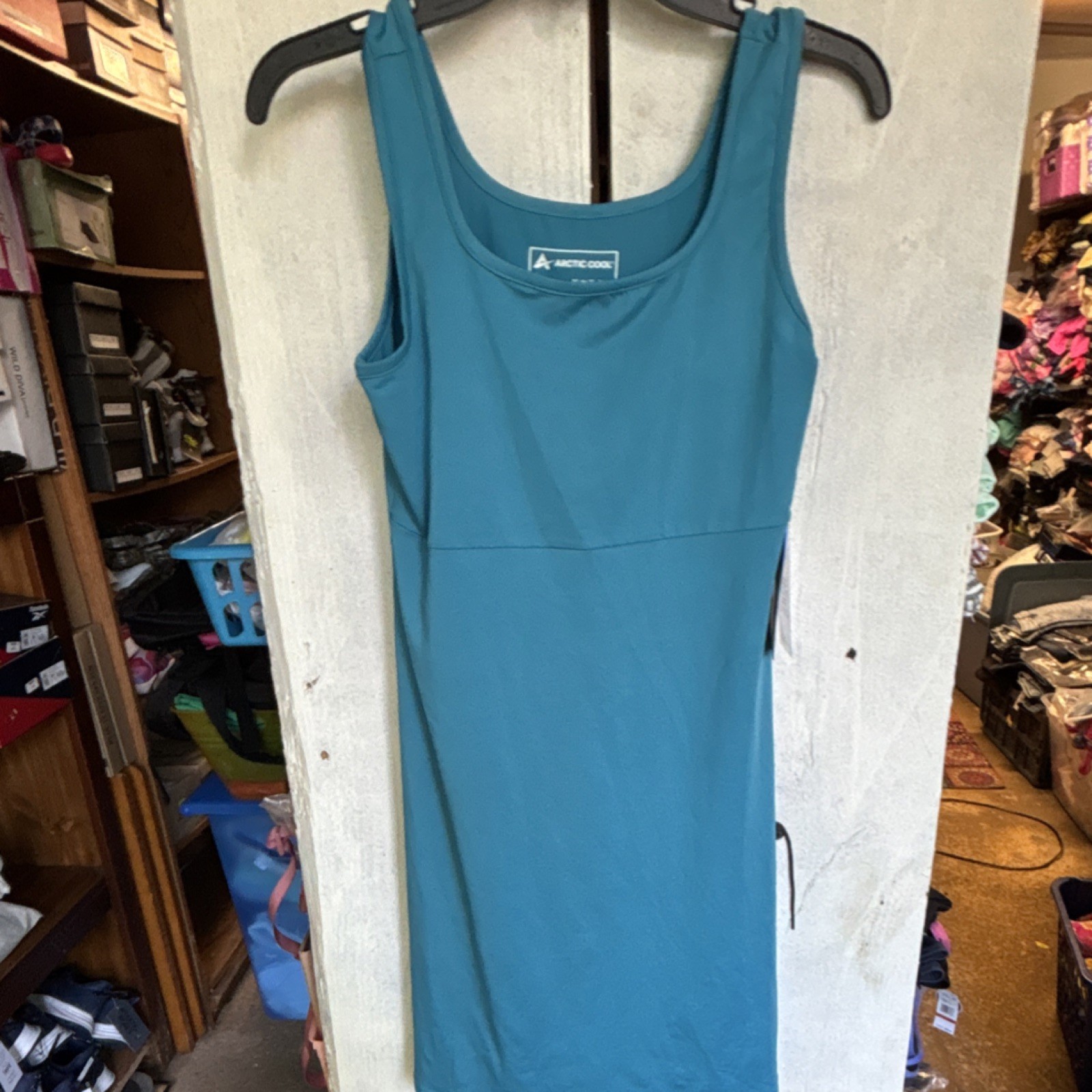 Arctic Cool Blue Knit Tank Dress Knee Length Scoop Neck Sleeveless S