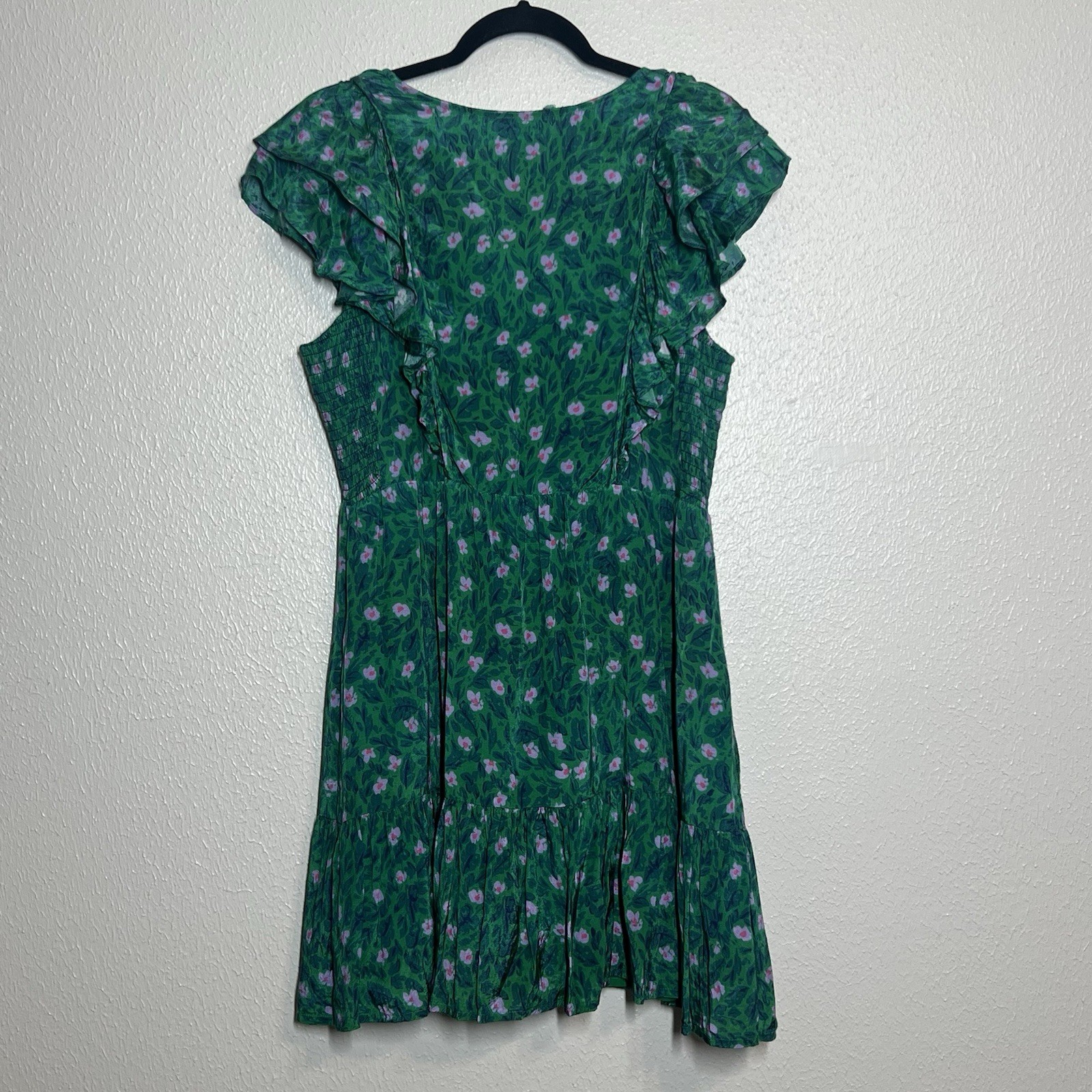 Roller Rabbit Dress Cerro Ondike Mini Green Pink Floral Womens Size Large