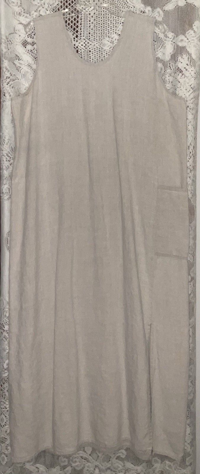 Vintage Flax Jeanne Engelhart Side Slit Slipster Natural Linen Maxi Dress Large