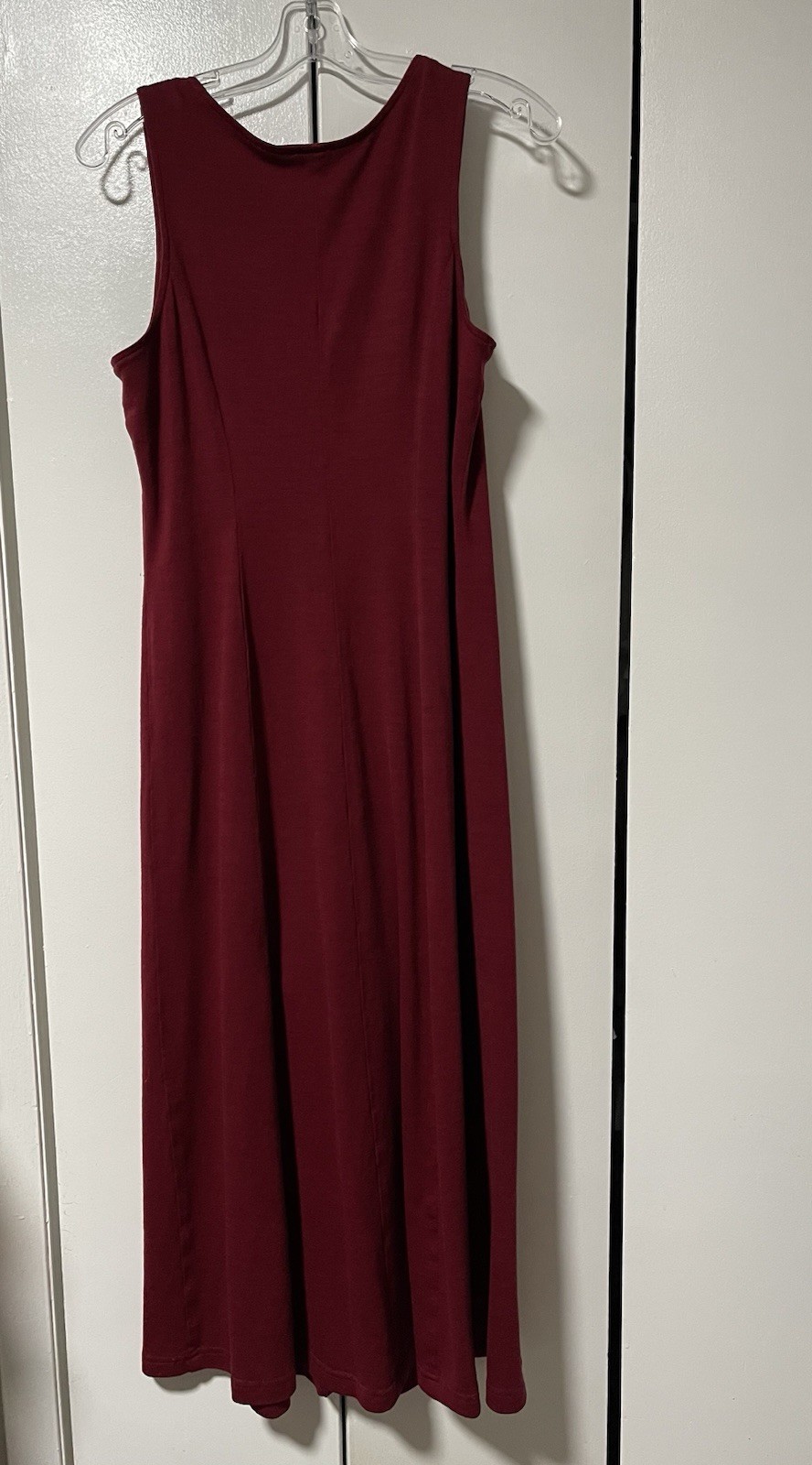 Vintage Clues Maroon Rayon Scoop Neck Sleeveless Button Front Maxi Dress Sz 8