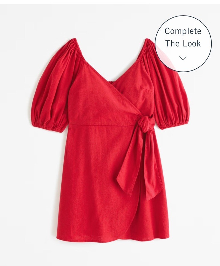 Abercrombie & Fitch Puff Sleeve Wrap Mini Dress large red Cotton Linen Boho