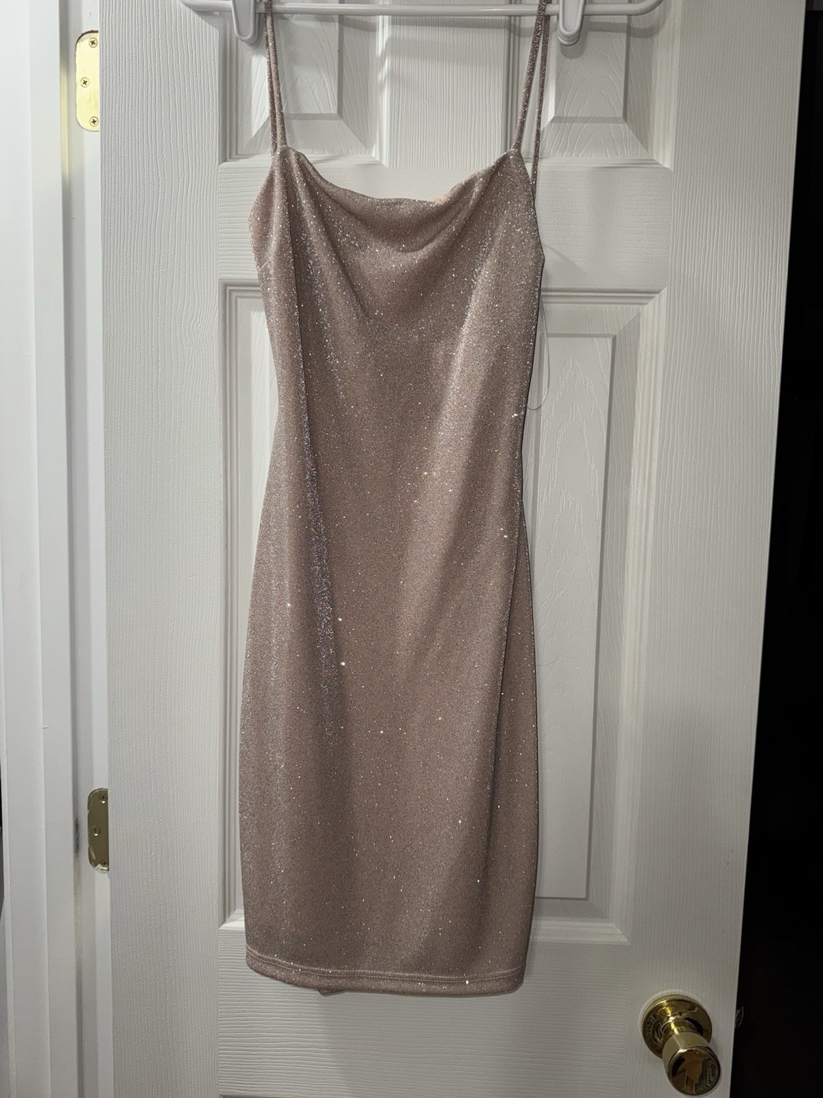 Champagne Sparkle Backless Spaghetti Strap Mini Dress Windsor NWT BodyCon Size S