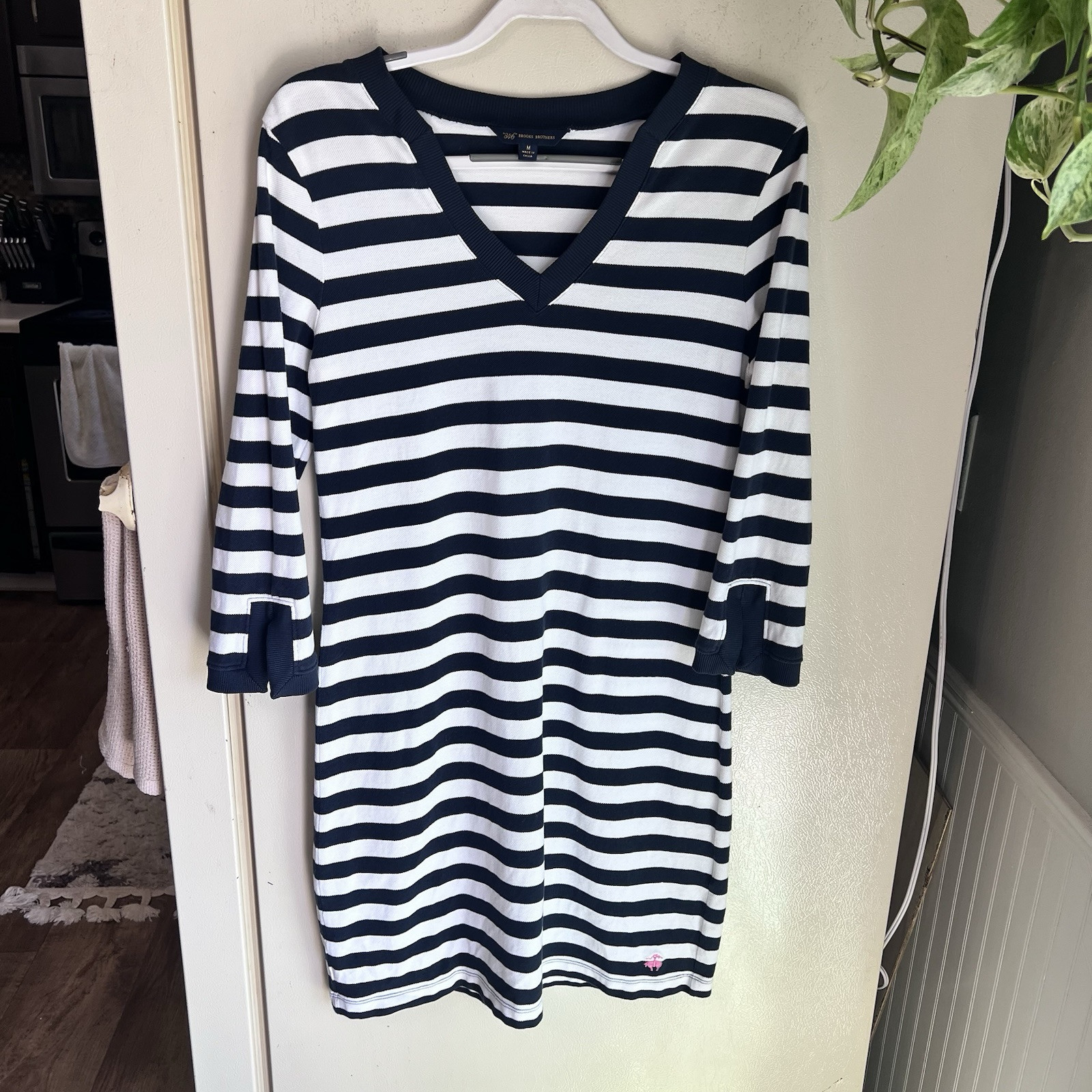 Brooks Brothers Nautical Navy Striped Shift Dress Women Size M- Coastal Preppy