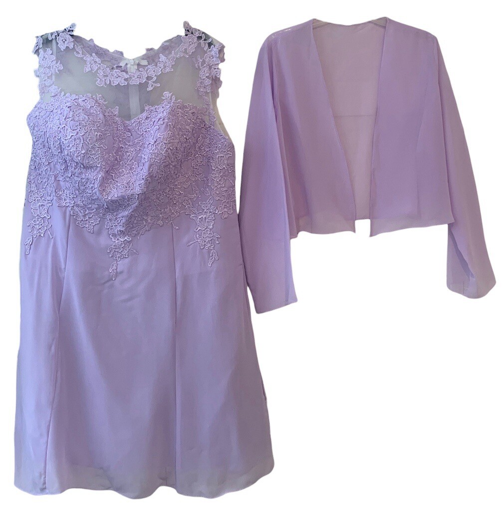 Wisteria Formal 2 Piece Dress Jacket Set Purple W Lace NWOT Women’s Size 18