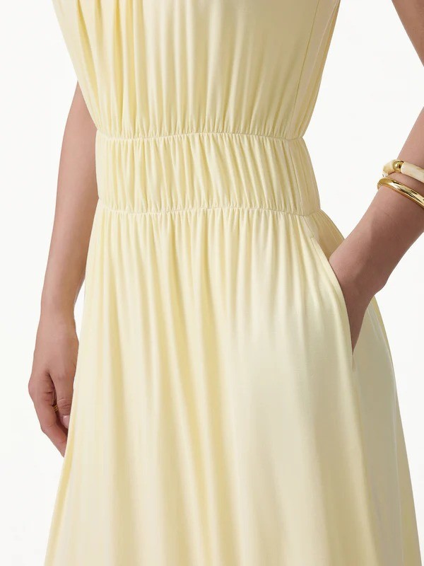 Vacay Gathered U-Neck Spaghetti Midi Bra Dress with Pockets – Free SHIPPING
