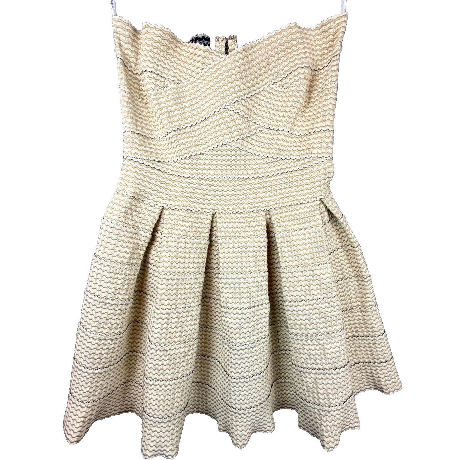 Gracia Mini Dress Womens Medium Cream Tan Textured Pleated Bandage Strapless
