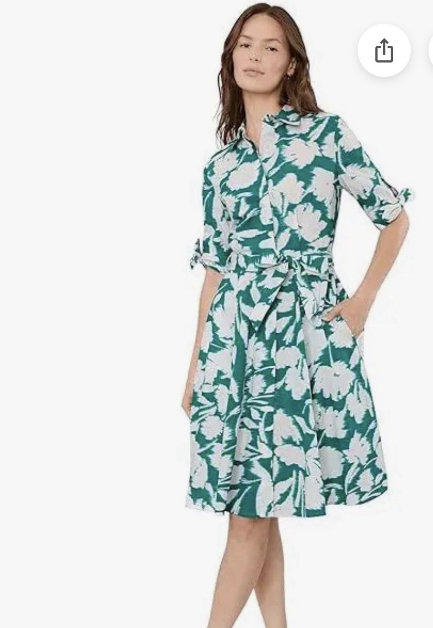 NWT Calvin Klein White and Green Shirtdress Pockets Sz 4 Small Free Shipping