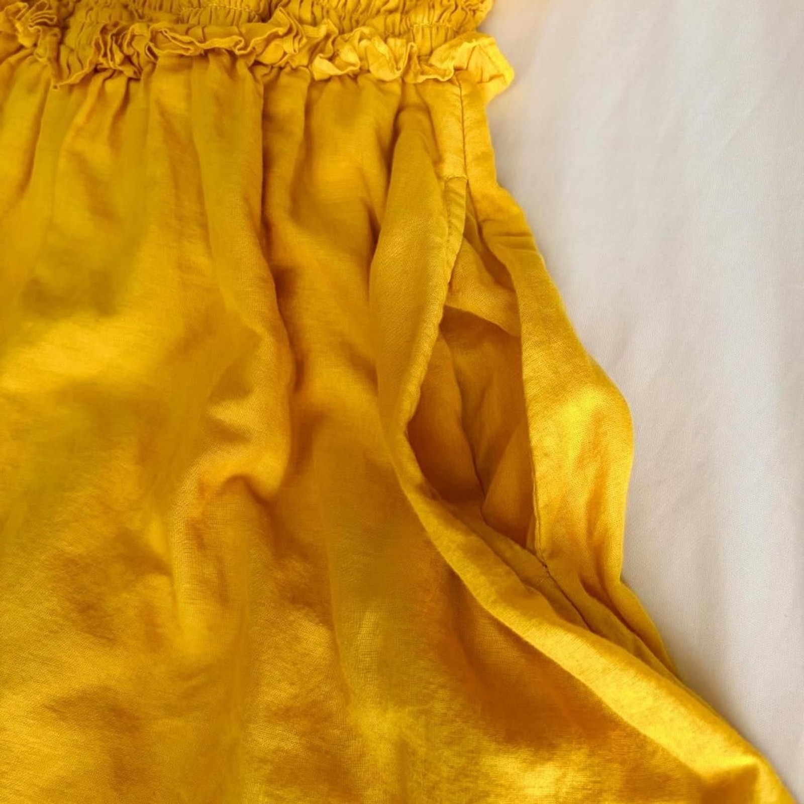Happy x Nature Vibrant mustard yellow ruffled mini dress
