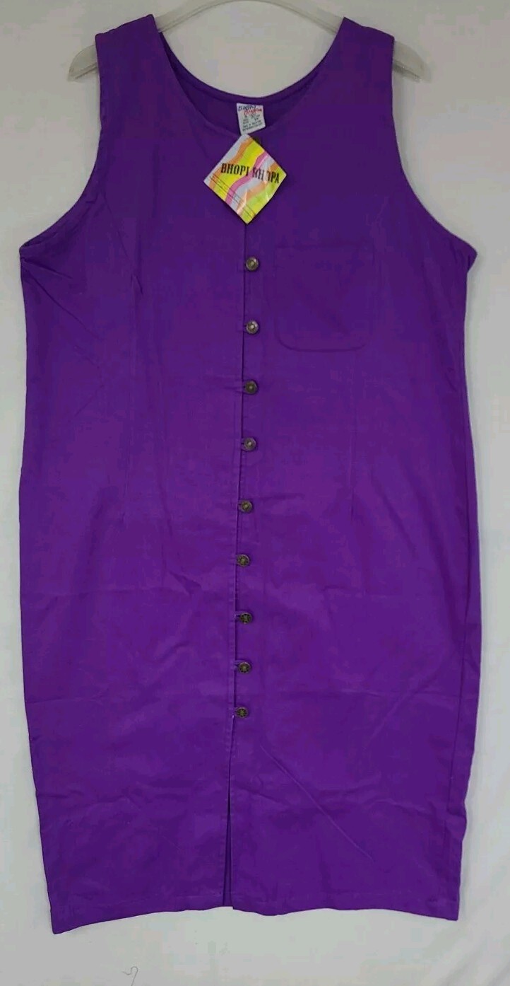 Vtg BHOPI BHOPA Purple Sleeveless Button Front Canvas Denim Jumper Dress Sz 3X