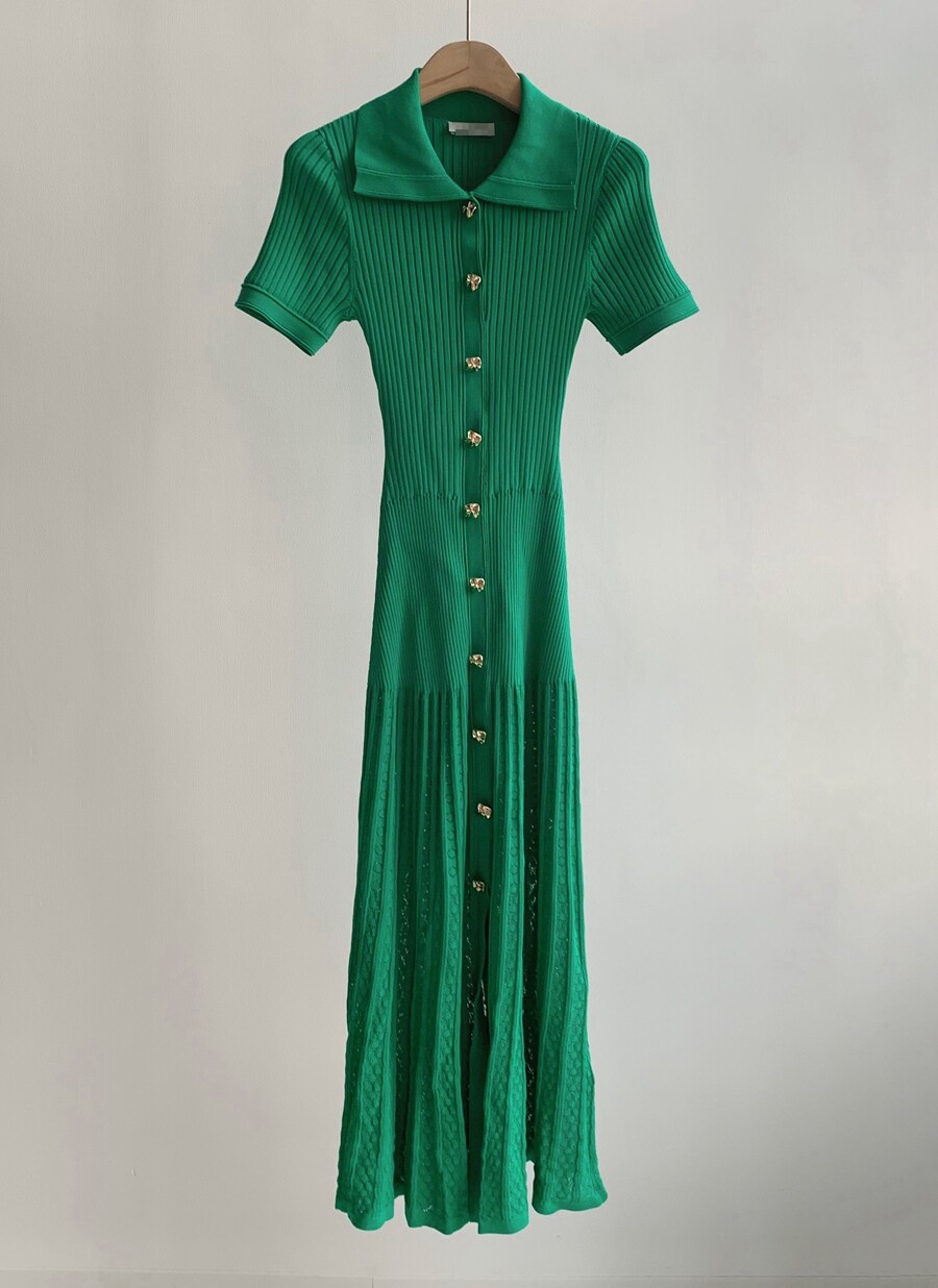 Sandro Ladies Collar Knit Single Breasted A-line Midi Dress